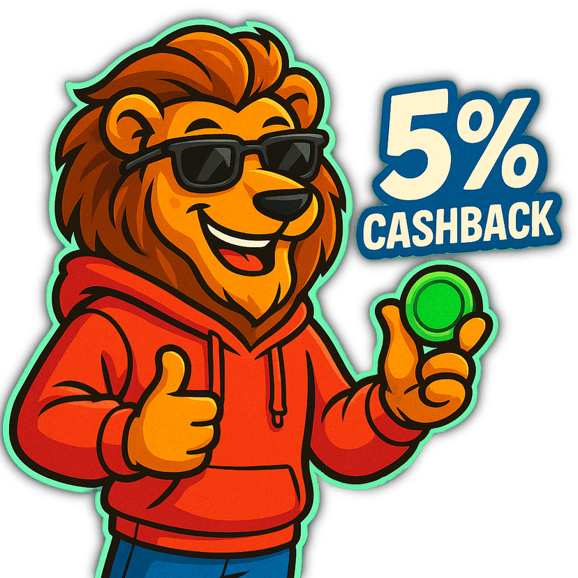 Leo mascot with 5% cashback